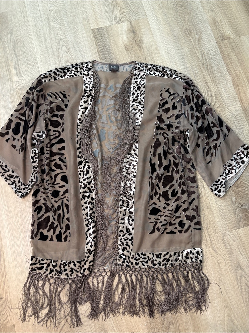 Chico's Travelers Burnout Velvet Fringed Kimono S/M boho lightweight festival